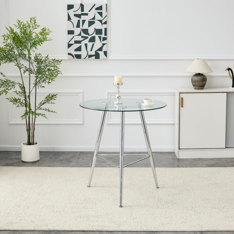 36 Inch Height Bar Table, 34 Inch Round Tempered Glass Top Pub Table with Chrome-Plated Golden Metal Legs, Modern Bistro Table for Kitchen Island/Bar/Cafe - Image 9