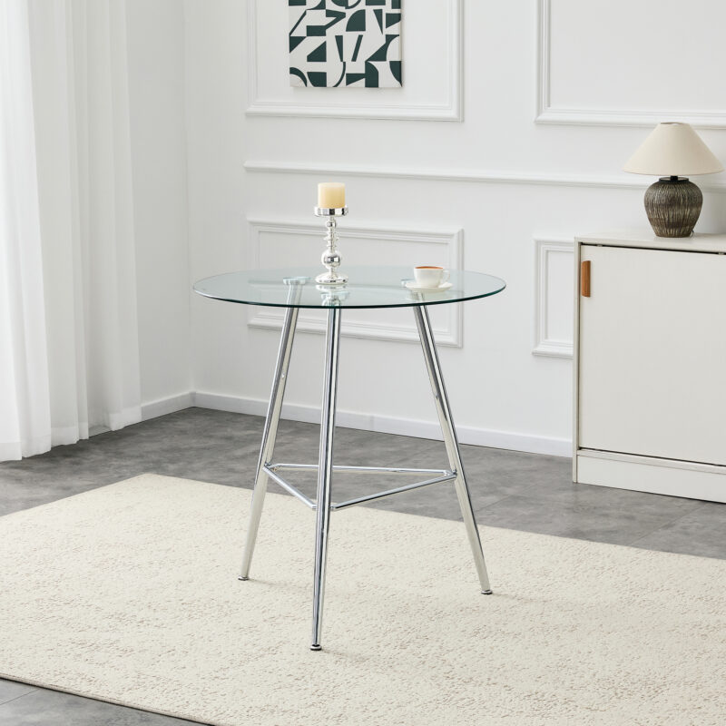 36 Inch Height Bar Table, 34 Inch Round Tempered Glass Top Pub Table with Chrome-Plated Golden Metal Legs, Modern Bistro Table for Kitchen Island/Bar/Cafe - Image 8