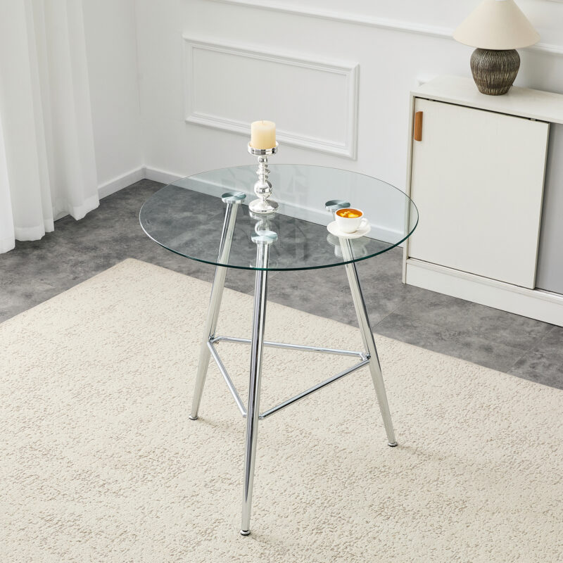 36 Inch Height Bar Table, 34 Inch Round Tempered Glass Top Pub Table with Chrome-Plated Golden Metal Legs, Modern Bistro Table for Kitchen Island/Bar/Cafe - Image 7