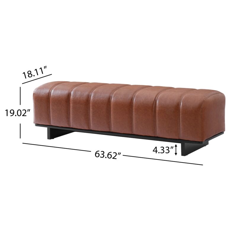 Indoor Dining Bench, Black PU Fabric Bench with Rubber Wood Legs , 250lbs, Comfortable Seating for Dining Room/Living Area - Image 9