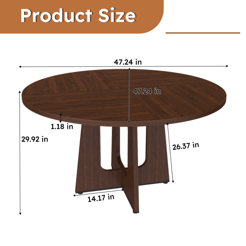 Round Dining Table for 4 - 47 Inch Farmhouse Kitchen Table, MDF Circle Table with Oak Finish, 300lb Weight Capacity, Easy Assembly for Dining Room, Kitchen, Living Room - Spiced Round Table - Image 4