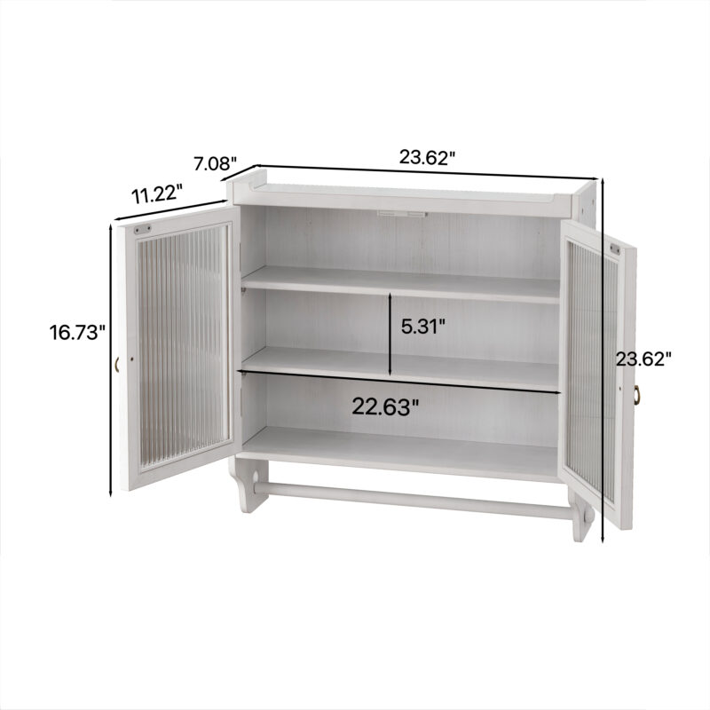 24.8"Glass Door Vintage Double Door Wall Cabinet with Three Tiers of Storage with Towel Rack, for Bathroom, Kitchen,Dining Room - Image 10