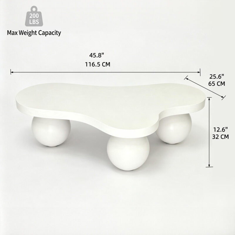 46'' Funky Unique Modern Coffee Table, Abstract Irregular Shape Low Profile Wooden Living Room Table with Ball Legs,Cute Center Tables,Tea Table for Bedroom,Apartment,Living Room - Image 9