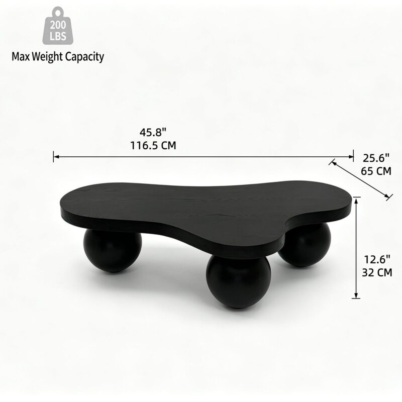 46'' Funky Unique Modern Coffee Table, Abstract Irregular Shape Low Profile Wooden Living Room Table with Ball Legs,Cute Center Tables,Tea Table for Bedroom,Apartment,Living Room - Image 3