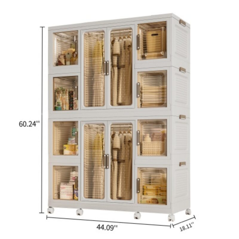 Portable Wardrobe Closet Storage Organizer for Clothes,Clothes Dresser,12 Magnetic Doors-12 Cubes & 2 Hanging Rod,16 pcs hangers , Baby Wardrobe Storage Cabinet,White - Image 5