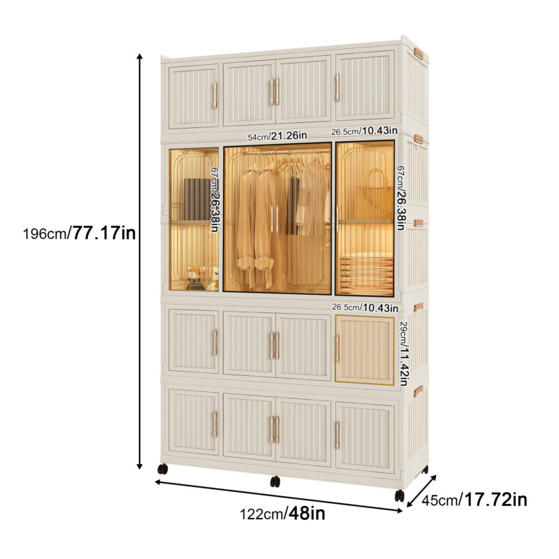 Portable Wardrobe Closet Storage Organizer for Clothes,Clothes Dresser,17 Magnetic Doors-17 Cubes & 1 Hanging Rod,6 pcs hangers , Baby Wardrobe Storage Cabinet,White - Image 8