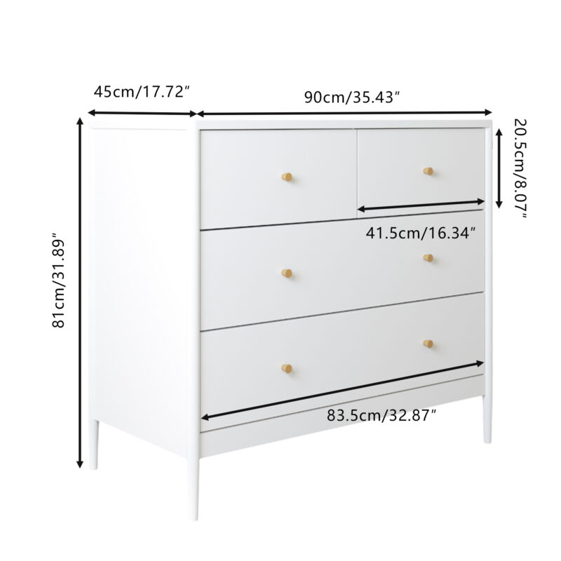 White 4-Drawer Kids Dresser, Wooden Storage Cabinet for Toddler Bedroom, Nursery, Closet, Baby Nightstand Organizer for Living Room or Apartment, 35.4" Wide - Image 6