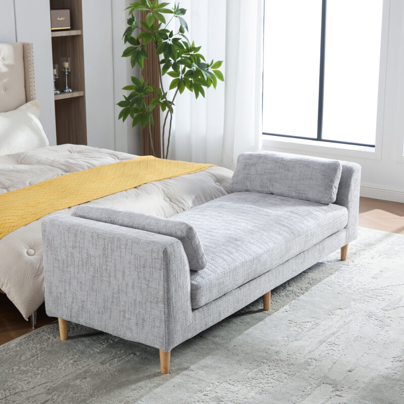 83.1"Wide Modern Upholstered End of Bed Bench with Armrests, Chenille Chaise Lounge Couch with 2 Bolster Pillows, Daybed with Rubberwood Legs For Living Room,Bedroom,Apartment,Guestroom - Image 14