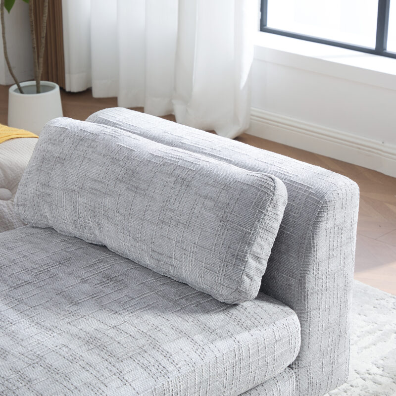 83.1"Wide Modern Upholstered End of Bed Bench with Armrests, Chenille Chaise Lounge Couch with 2 Bolster Pillows, Daybed with Rubberwood Legs For Living Room,Bedroom,Apartment,Guestroom - Image 20
