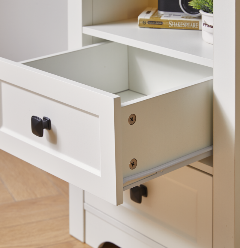 Farmhouse Side Table with Charging Station, Antique Nightstands with Drawers, Bedside Table with Open Shelf for Bedroom, White - Image 11