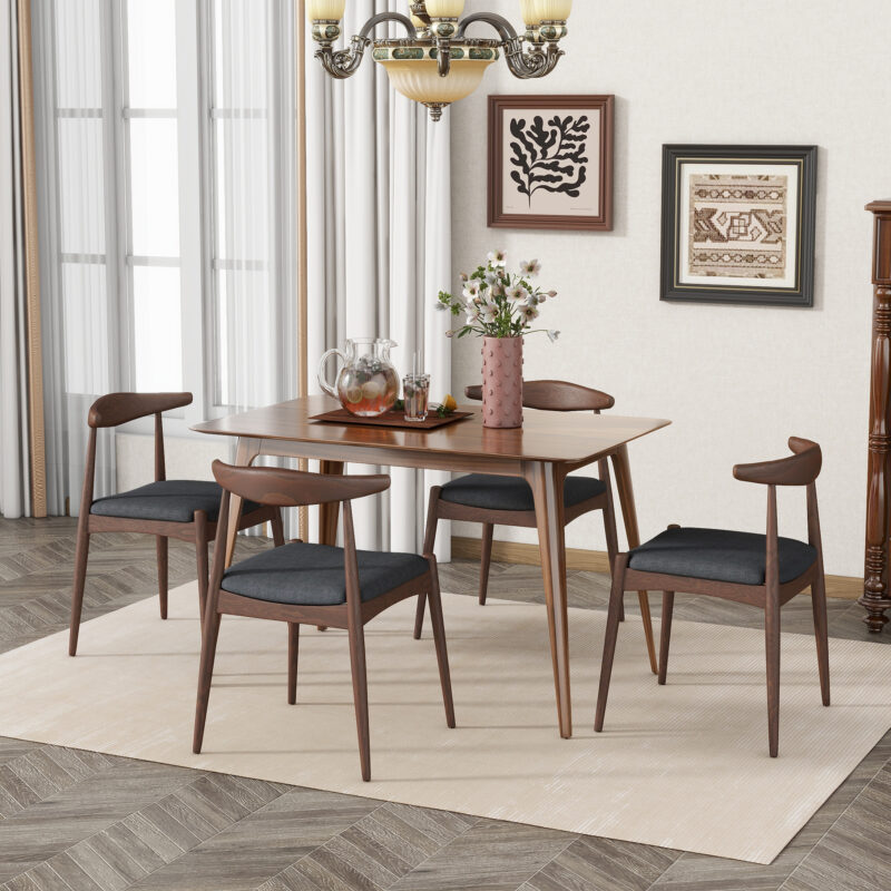 5-Piece Dining Set 1 Table 4 Chairs, Rubberwood Frame, Faux Wood Tabletop, Retro - Elegant for Kitchen & Family Dining - Image 7