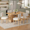 TREXM Farmhouse Wood Dining Table Set for 6 with 6 Upholstered Chairs, 60" Rectangular Dining Table with Cutout Table Legs for Dining Room, Kitchen and Living Room