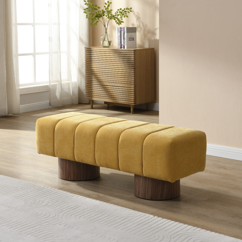Upholstered Dining Bench for Dining Room, No-Assembly End of Bed Entryway Bench Ottoman for Bedroom Living Room, Green Boucle Fabric, Leg 300 LBS Weight Capacity - Image 8