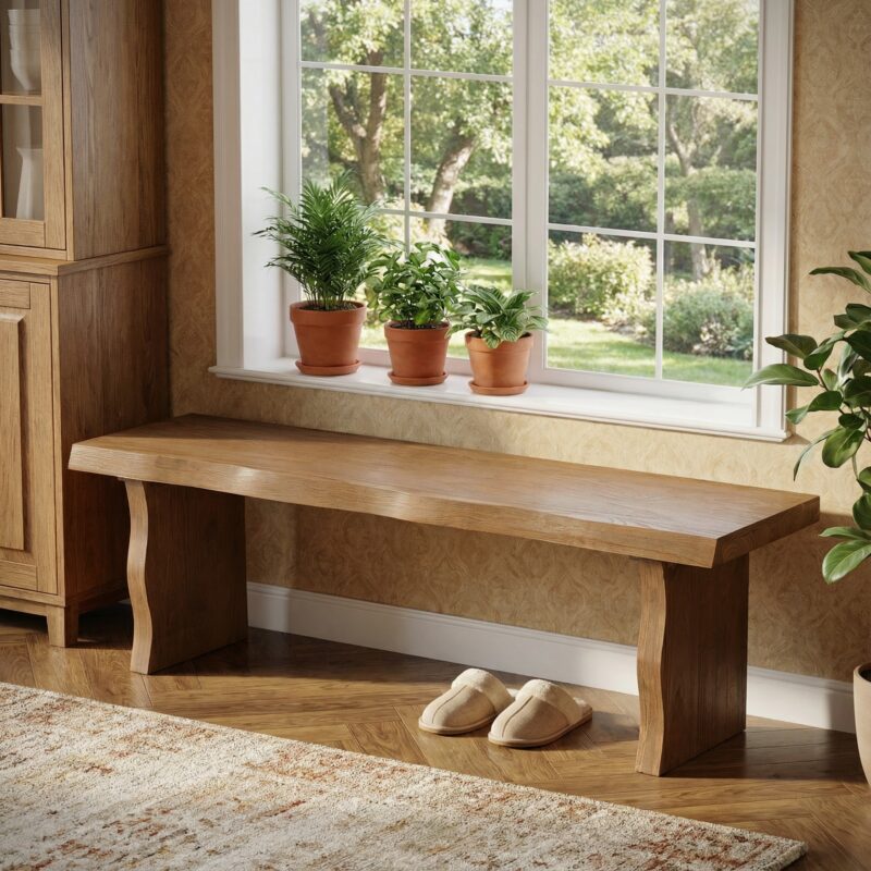 Indoor Pine Dining Bench, 62.9''L Solid Wood Seating, 350lbs Weight Capacity, Fits 3 People for Kitchen, Dining Room & Living Space - Image 9