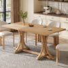 TREXM Solid Wood Dining Table for 6 People, 60" Rustic Farmhouse Dining Room Table with Trestle Base & Curved Legs, Natural Oak Finish, Kitchen Table for Home