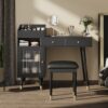 Modern Makeup Vanity Desk with Drawers, Cabinet & Charging Port, Space-saving Dressing Table Set with Stool for Small Places, Black - Image 2