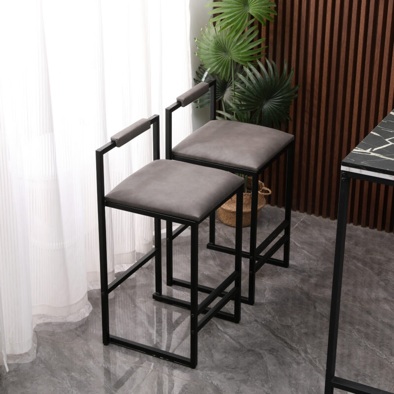 Set of 2 Barstools Faux Leather Upholstered Bar Stools Modern Metal Frame Dining Chairs for Counter, Kitchen Island - Image 12