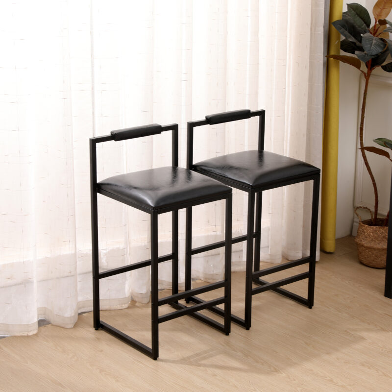 Set of 2 Barstools Faux Leather Upholstered Bar Stools Modern Metal Frame Dining Chairs for Counter, Kitchen Island - Image 8