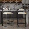 Set of 2 Barstools Faux Leather Upholstered Bar Stools Modern Metal Frame Dining Chairs for Counter, Kitchen Island