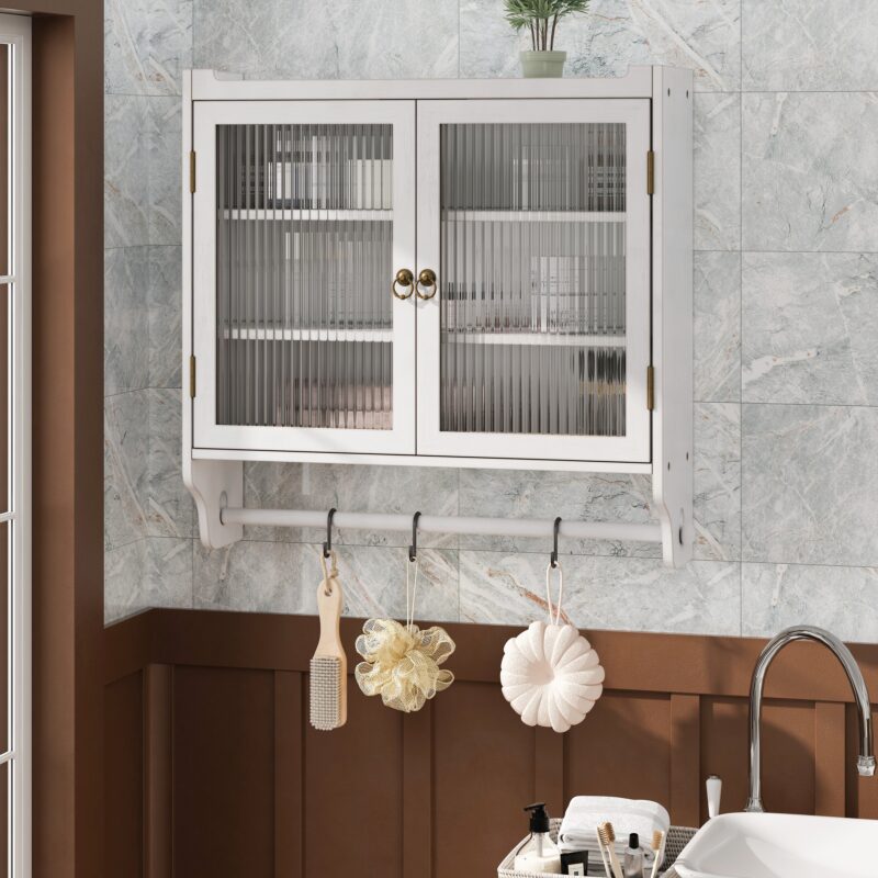 24.8"Glass Door Vintage Double Door Wall Cabinet with Three Tiers of Storage with Towel Rack, for Bathroom, Kitchen,Dining Room - Image 9