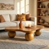 46'' Funky Unique Modern Coffee Table, Abstract Irregular Shape Low Profile Wooden Living Room Table with Ball Legs,Cute Center Tables,Tea Table for Bedroom,Apartment,Living Room - Image 5