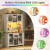 70.9" Kitchen Pantry Storage Cabinet Rustic Buffet Cabinet, Kitchen Hutch Cabinet with LED Outlets Food Pantry Cabinet with Doors and Shelves Wine Rack for Dining Room - Image 5
