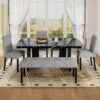 Modern Tufted Linen Dining Bench, Farmhouse Upholstered Entryway Bench with Black Rubber Wood Legs, Versatile for Kitchen, Bedroom, Hallway - Image 4