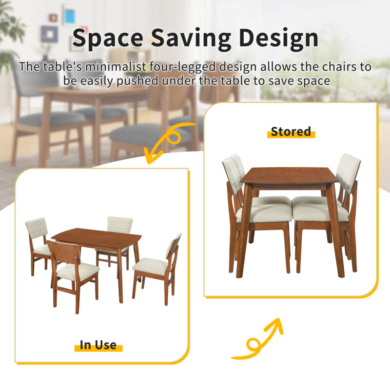 Upholstered Dining Chairs Set of 4, Ergonomic Mid-Century Modern Dining Chairs with Sturdy Rubberwood Frame, Non-Slip Kitchen Chairs for Dining Room,Kitchen, Cafe - Image 6