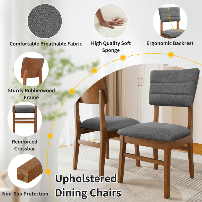 Upholstered Dining Chairs Set of 4, Ergonomic Mid-Century Modern Dining Chairs with Sturdy Rubberwood Frame, Non-Slip Kitchen Chairs for Dining Room,Kitchen, Cafe - Image 13