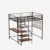 Full size loft metal bed with black for bedroom and dormitory, with built-in charging station and LED lighting - Image 9