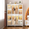Portable Wardrobe Closet Storage Organizer for Clothes,Clothes Dresser,12 Magnetic Doors-12 Cubes & 2 Hanging Rod,16 pcs hangers , Baby Wardrobe Storage Cabinet,White - Image 4