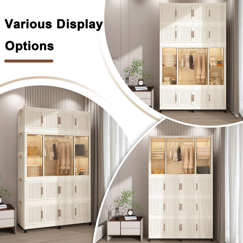 Portable Wardrobe Closet Storage Organizer for Clothes,Clothes Dresser,17 Magnetic Doors-17 Cubes & 1 Hanging Rod,6 pcs hangers , Baby Wardrobe Storage Cabinet,White - Image 7