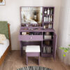Stylish Vanity Desk Set with Padded Stool & Adjustable LED Lighted Mirror (3 Color Modes), Modern Bedroom Makeup Vanity Desk Combo, Purple - Image 2