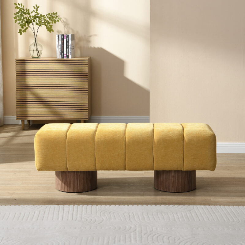 Upholstered Dining Bench for Dining Room, No-Assembly End of Bed Entryway Bench Ottoman for Bedroom Living Room, Green Boucle Fabric, Leg 300 LBS Weight Capacity - Image 7