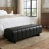 Indoor Dining Bench, Black PU Fabric Bench with Rubber Wood Legs , 250lbs, Comfortable Seating for Dining Room/Living Area - Image 3