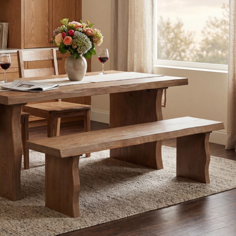 Indoor Pine Dining Bench, 62.9''L Solid Wood Seating, 350lbs Weight Capacity, Fits 3 People for Kitchen, Dining Room & Living Space - Image 10
