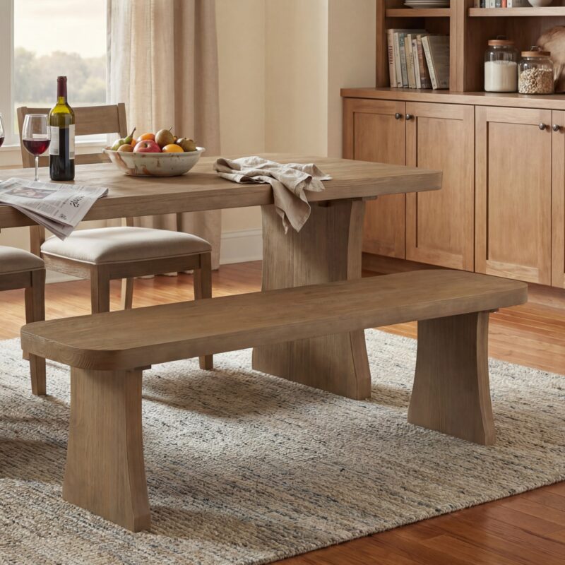 Indoor Pine Dining Bench, 62.9''L Solid Wood Seating, 350lbs Weight Capacity, Fits 3 People for Kitchen, Dining Room & Living Space - Image 2
