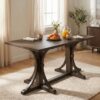 TREXM Solid Wood Dining Table for 6 People, 60" Rustic Farmhouse Dining Room Table with Trestle Base & Curved Legs, Natural Oak Finish, Kitchen Table for Home - Image 8