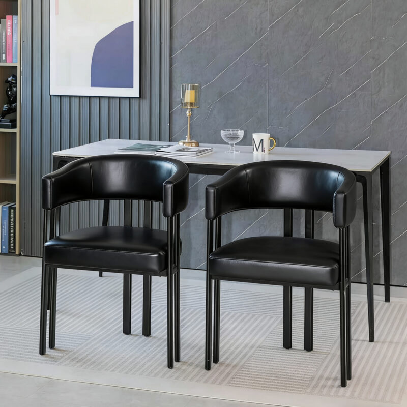 Modern Dining Chairs Set of 2, Faux Leather Upholstered Barrel Dining Room Chairs with Integrated Curved Back And Armrests , Metal Frame Chair for Kitchen Living Room Restaurant - Image 16