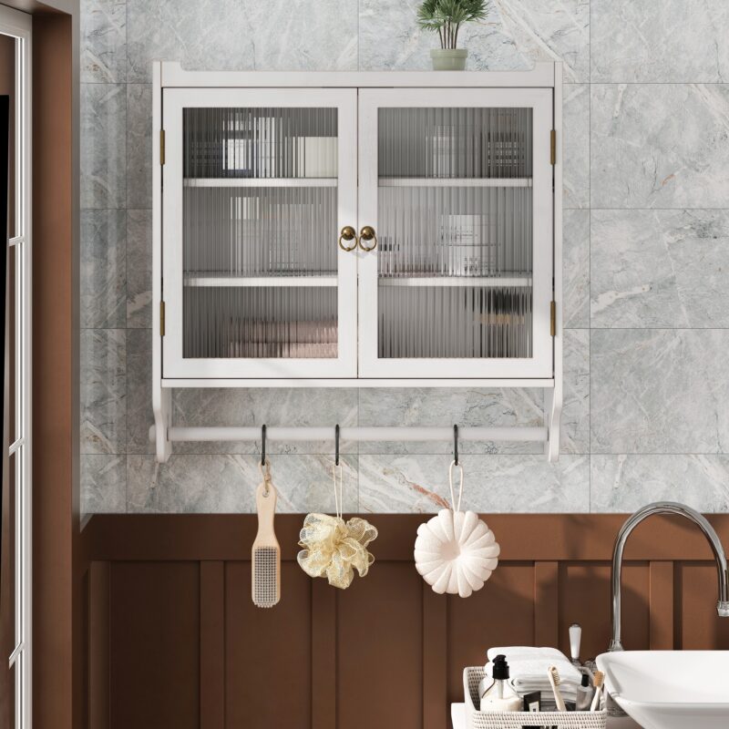 24.8"Glass Door Vintage Double Door Wall Cabinet with Three Tiers of Storage with Towel Rack, for Bathroom, Kitchen,Dining Room - Image 8