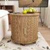 Mid Century Modern Cylinder End Table with Built-in Charging Station & Sliding Door, 2-Tier Storage Round Nightstand with USB Ports, Walnut Bedside Table for Living Room, Bedroom, Entryway - Image 26