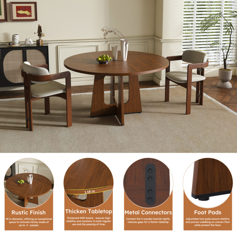 Round Dining Table for 4 - 47 Inch Farmhouse Kitchen Table, MDF Circle Table with Oak Finish, 300lb Weight Capacity, Easy Assembly for Dining Room, Kitchen, Living Room - Spiced Round Table - Image 6