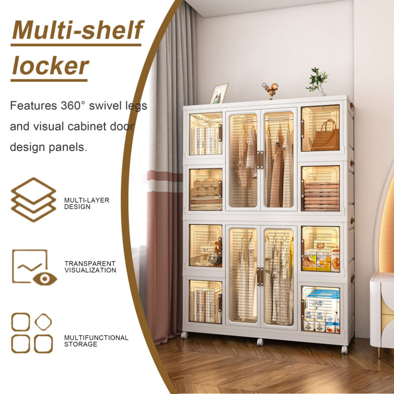 Portable Wardrobe Closet Storage Organizer for Clothes,Clothes Dresser,12 Magnetic Doors-12 Cubes & 2 Hanging Rod,16 pcs hangers , Baby Wardrobe Storage Cabinet,White - Image 6