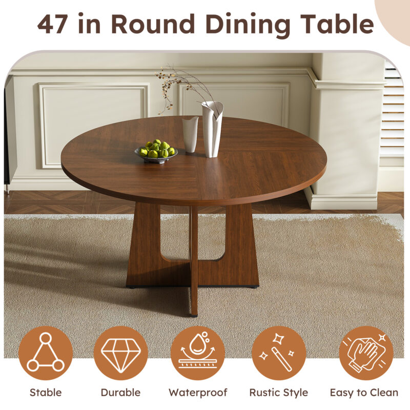 Round Dining Table for 4 - 47 Inch Farmhouse Kitchen Table, MDF Circle Table with Oak Finish, 300lb Weight Capacity, Easy Assembly for Dining Room, Kitchen, Living Room - Spiced Round Table - Image 7