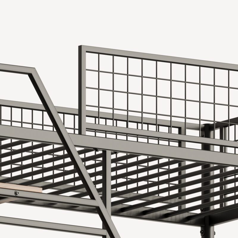 Full size loft metal bed with black for bedroom and dormitory, with built-in charging station and LED lighting - Image 7