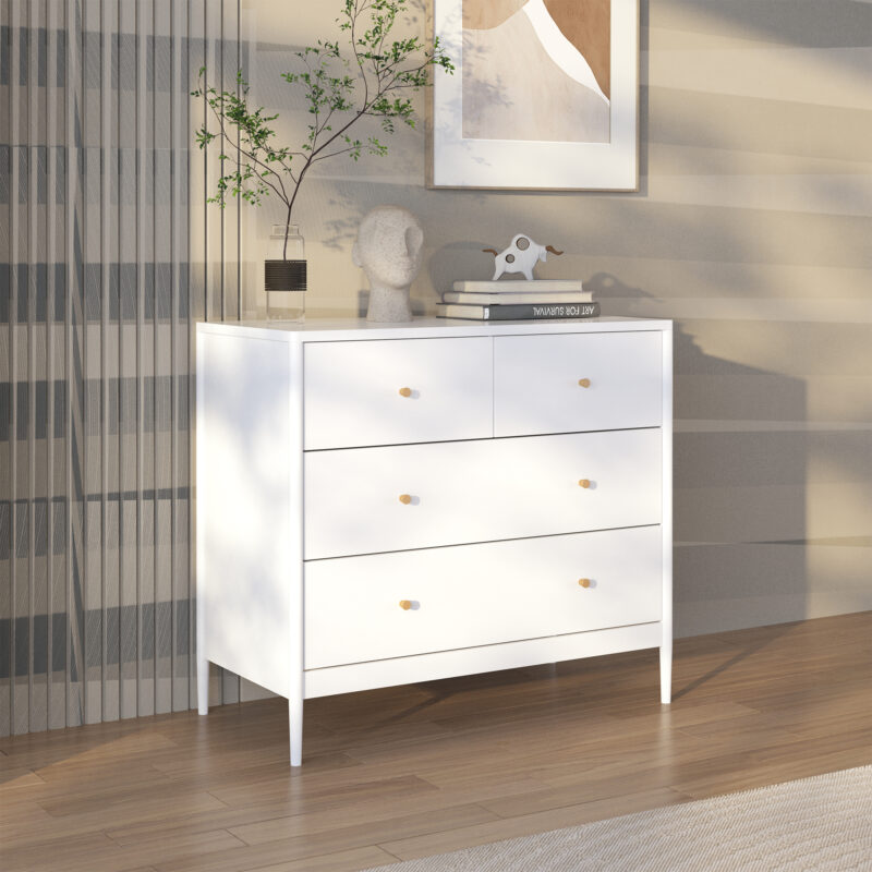 White 4-Drawer Kids Dresser, Wooden Storage Cabinet for Toddler Bedroom, Nursery, Closet, Baby Nightstand Organizer for Living Room or Apartment, 35.4" Wide - Image 2