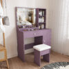 Stylish Vanity Desk Set with Padded Stool & Adjustable LED Lighted Mirror (3 Color Modes), Modern Bedroom Makeup Vanity Desk Combo, Purple - Image 9