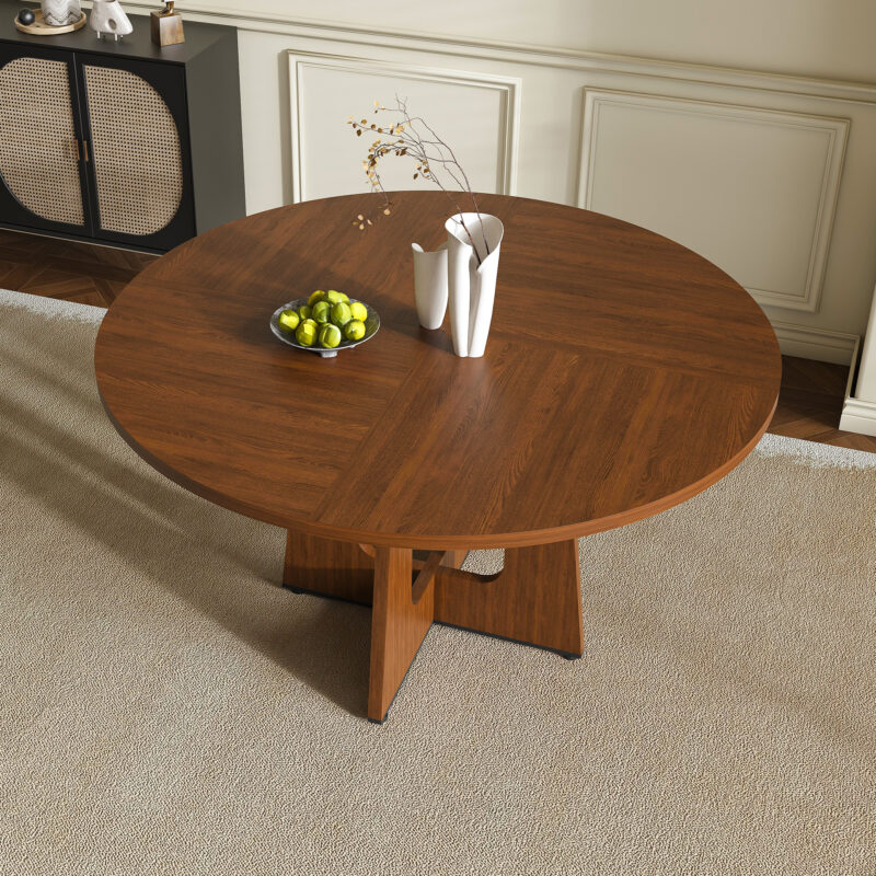 Round Dining Table for 4 - 47 Inch Farmhouse Kitchen Table, MDF Circle Table with Oak Finish, 300lb Weight Capacity, Easy Assembly for Dining Room, Kitchen, Living Room - Spiced Round Table - Image 2
