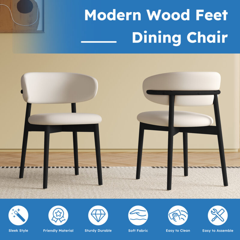 Mid-Century Modern wood feet Dining Chair Set of 2, Stylish Wooden Chairs for Dining Room, Kitchen, or Living Room, Comfortable & Durable, Easy to Assemble - Image 11