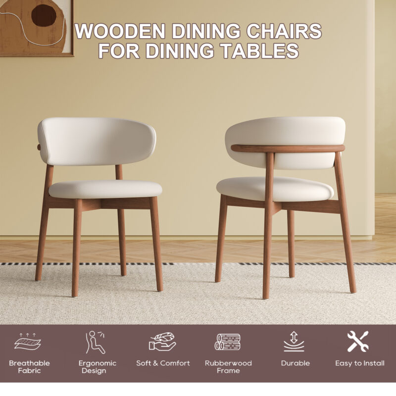 Mid-Century Modern wood feet Dining Chair Set of 2, Stylish Wooden Chairs for Dining Room, Kitchen, or Living Room, Comfortable & Durable, Easy to Assemble - Image 3